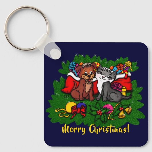 Kitty and Puppy , Happy XMas Schlüsselanhänger (Vorderseite)