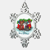 Kitty and Puppy , Happy XMas Schneeflocken Zinn-Ornament (Rechts)