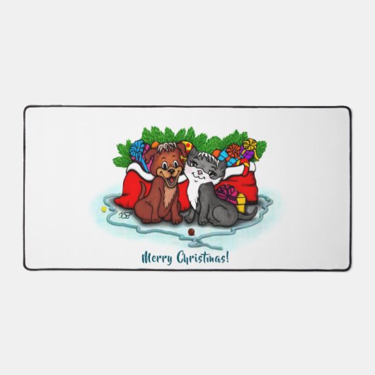 Kitty and Puppy , Happy XMas Schreibtischunterlage (Vorderseite)