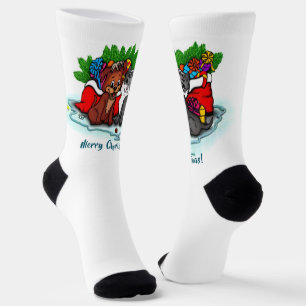 Kitty and Puppy , Happy XMas Socken