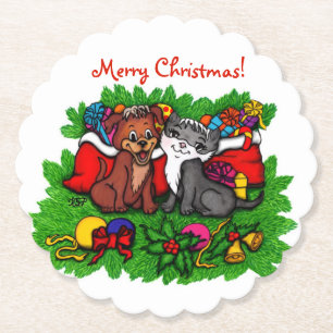 Kitty and Puppy , Happy XMas Untersetzer