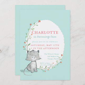 Kitty Aquamarin Floral Geburtstagsparty Einladung