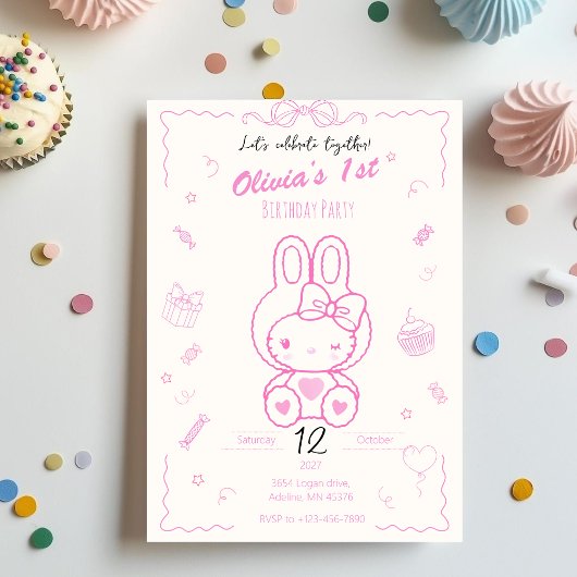 Kitty Birthday Girl Invitation Einladung