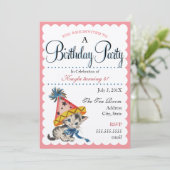 Kitty Birthday Party| Retro Birthday Einladungen (Stehend Vorderseite)