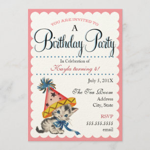 Kitty Birthday Party  Retro Birthday Einladungen