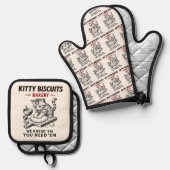 Kitty Biscuits Bäckerei Ofenhandschuh & Topflappen-Set (Vorderseite/Rückseite)