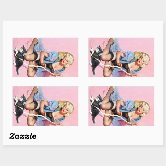 Kitty Button Up Rechteckiger Aufkleber (Blatt)