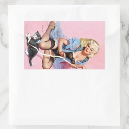 Kitty Button Up Rechteckiger Aufkleber (Tasche)