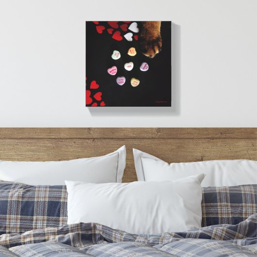 Kitty Candy Hearts 8"x8" Wrapped Canvas Leinwanddruck (Insitu (Schlafzimmer))