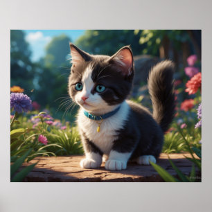 *~* Kitty Cat 5:4 Kätzchen Blauäugiges Schwarzes Poster