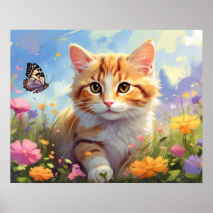 *~* Kitty Cat 5:4 Kätzchen Blume AP68 Schmetterlin Poster