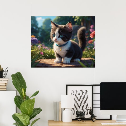 *~* Kitty Cat 5:4 Kitten Blue Mit Augen Black Tuxe Poster (Heimbüro)