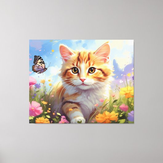 *~* Kitty Cat 5:4 Kitten Butterfly Blume AP68 Leinwanddruck (Vorderseite)