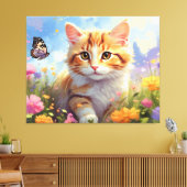 *~* Kitty Cat 5:4 Kitten Butterfly Blume AP68 Leinwanddruck (Insitu (Wohnzimmer))