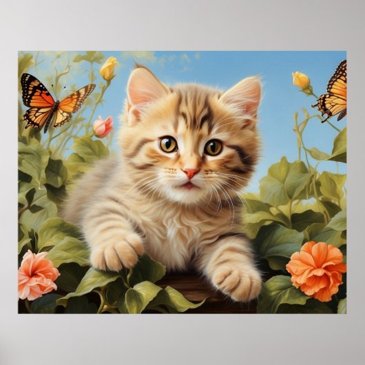 *~* Kitty Cat 5:4 Kitten Butterfly Blume AP68 Poster (Vorne)