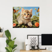 *~* Kitty Cat 5:4 Kitten Butterfly Blume AP68 Poster (Heimbüro)