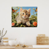 *~* Kitty Cat 5:4 Kitten Butterfly Blume AP68 Poster (Küche)