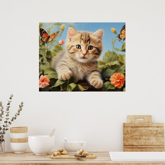 *~* Kitty Cat 5:4 Kitten Butterfly Blume AP68 Poster (Küche)