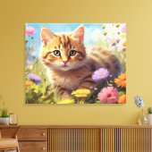 *~* Kitty Cat 5:4 Kitten Field Wild Blume AP68 Leinwanddruck (Insitu (Wohnzimmer))