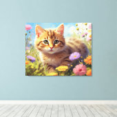 *~* Kitty Cat 5:4 Kitten Field Wild Blume AP68 Leinwanddruck (Insitu (Holzboden))