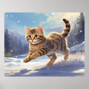 *~* Kitty Cat 5:4 Kitten Snow Jumping AP68 Poster