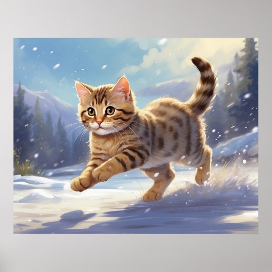 *~* Kitty Cat 5:4 Kitten Snow Jumping AP68 Poster (Vorne)