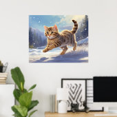 *~* Kitty Cat 5:4 Kitten Snow Jumping AP68 Poster (Heimbüro)