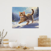 *~* Kitty Cat 5:4 Kitten Snow Jumping AP68 Poster (Küche)