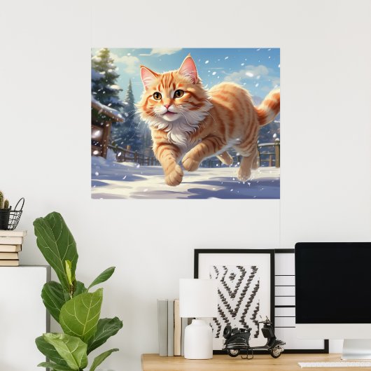 *~* Kitty Cat 5:4 Kitten Snow Playing AP68 Poster (Heimbüro)