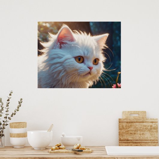 *~* Kitty Cat 5:4 Kitten White Long Hair Fluffy Poster (Küche)