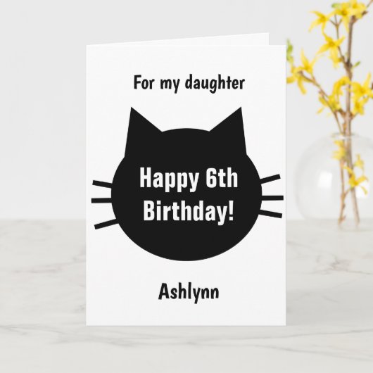 Kitty Cat 6. Geburtstag Karte (Gelbe Blume)