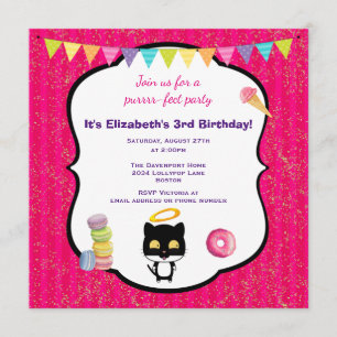 Kitty Cat and Ice Cream Geburtstagsparty Einladung