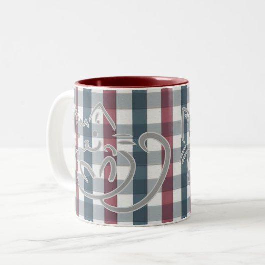 Kitty Cat and Plaid Zweifarbige Tasse (Vorderseite Links)