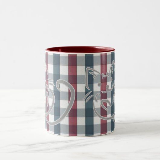 Kitty Cat and Plaid Zweifarbige Tasse (Mittel)