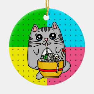 Kitty Cat aß Ramen Noodles Keramik Ornament