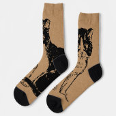 Kitty Cat auf Brown Paper Fine Art Socken (Linkes Detail)