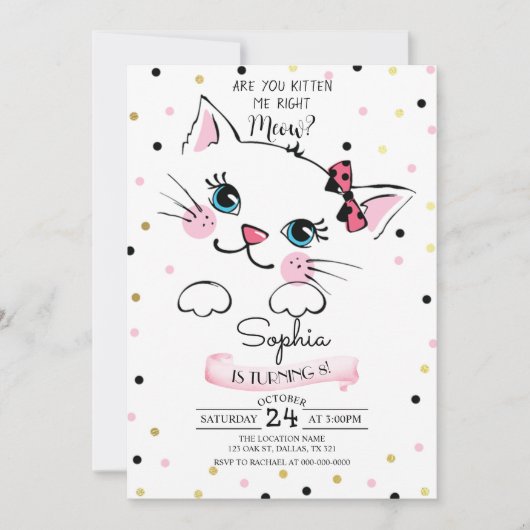 Kitty Cat Birthday Einladung (Vorderseite)