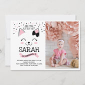 Kitty Cat Birthday Einladung mit Foto (Vorderseite)