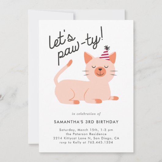 Kitty Cat Birthday Party Einladung (Vorderseite)