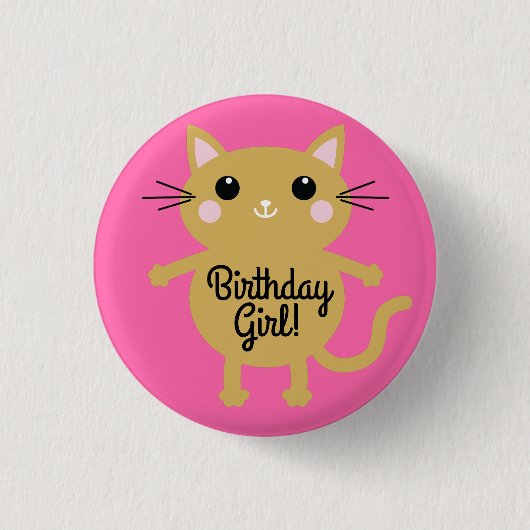 Kitty Cat Birthday Party Kinder Button (Vorderseite)
