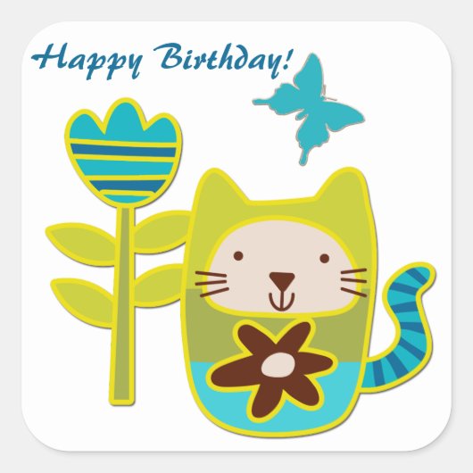 Kitty Cat Birthday Quadratischer Aufkleber (Vorderseite)