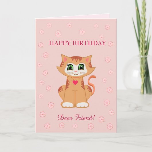 Kitty Cat Birthday wünscht sich einen Freund Karte (Vorderseite)