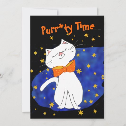 Kitty Cat Blue Starry Night mit Gold Stars Einladung (Vorderseite)