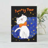 Kitty Cat Blue Starry Night mit Gold Stars Einladung (Stehend Vorderseite)