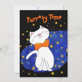 Kitty Cat Blue Starry Night mit Gold Stars Einladung