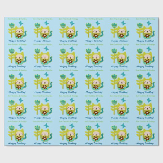 Kitty Cat Blume Geburtstag Großkind Geschenkpapier (Flach)