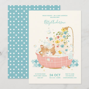 Kitty Cat Blumen-Blasenbad Baby Shower Einladung