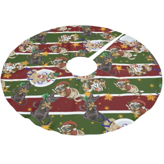 Kitty Cat Christmas  Polyester Weihnachtsbaumdecke (Schrägansicht)