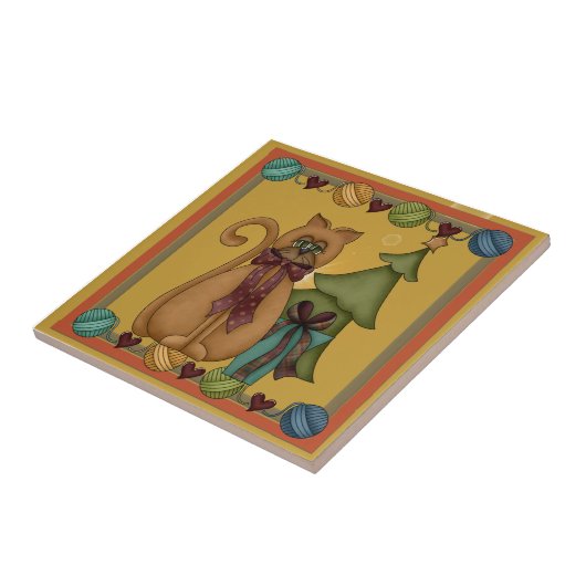 Kitty Cat Christmas Tree PictureTile Fliese (Seite)
