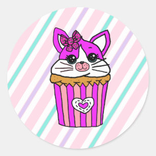 Kitty Cat Cupcake Birthday Runder Aufkleber